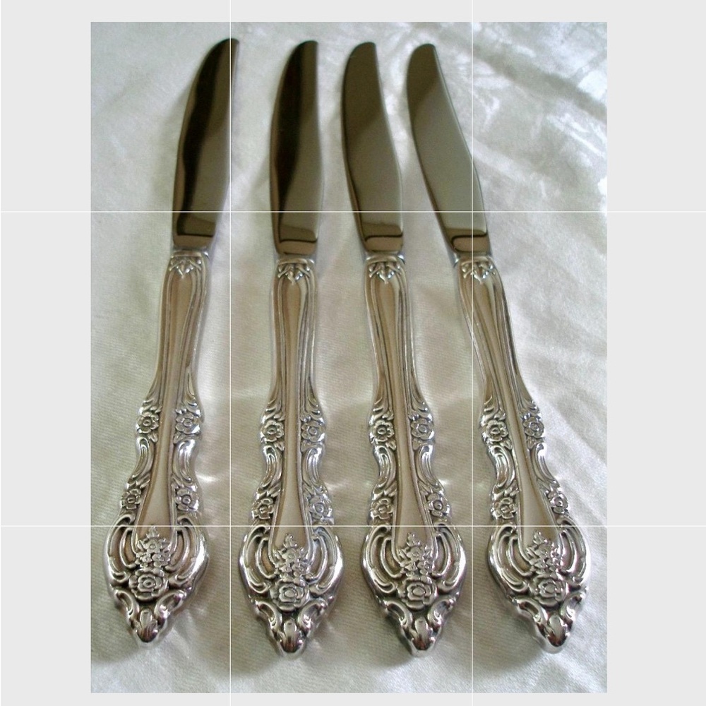 Elegant Silver Plate Floral Handle Knives Set